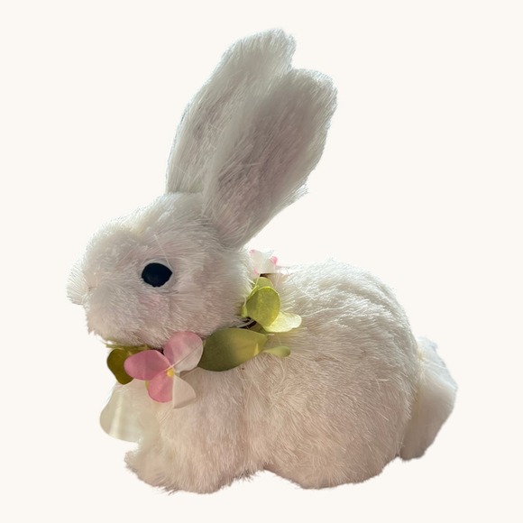 Ashland Easter Bunny Tabletop Decor White Floral Collar Brand New NWT Spring - Picture 2 of 6